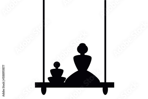 Warli Mother Daughter Swing Illustration for Mother’s Day Greeting Card, Indian Tribal Family Bond Vector