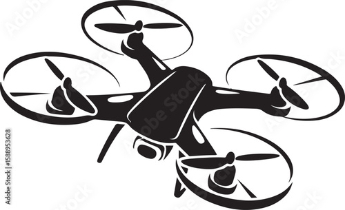 Flying Drone Silhouette Vector

Quadcopter Technology Illustration

Remote-Controlled Drone Design

Modern Drone in Flight Graphic

Aerial Drone Silhouette Art