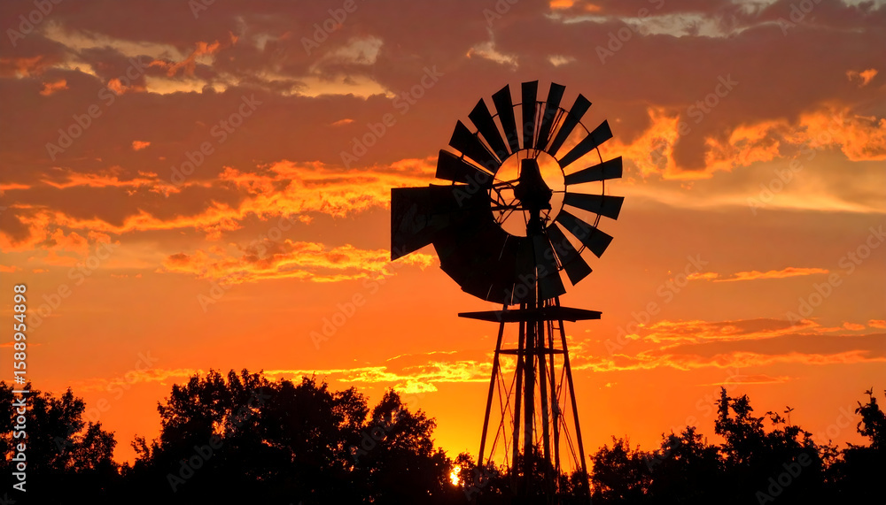Silhouette Windmill at Sunset Silhouette Windmill at Sunset