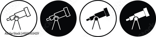 telescope icon. Thin light regular bold black telescope flat and line vector collection isolated. Telescope icon set flat style. Vector illustration
