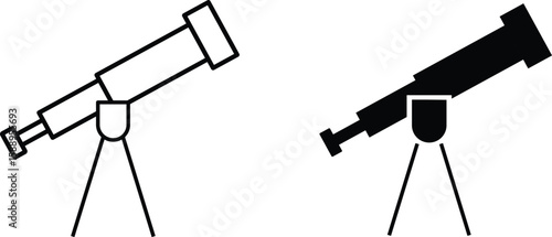telescope icon. Thin light regular bold black telescope flat and line vector collection isolated. Telescope icon set flat style. Vector illustration
