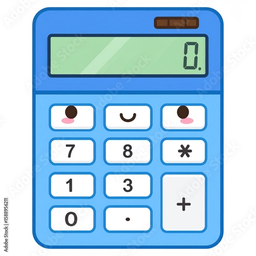 Blue Calculator Illustration with Display and Arithmetic Buttons on White Background