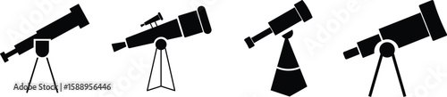 telescope icon. Thin light regular bold black telescope flat and line vector collection isolated. Telescope icon set flat style. Vector illustration
