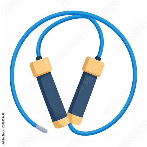 Blue Jump Rope Illustration on White Background with Beige Handles for Exercise