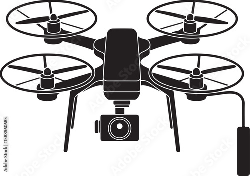 Flying Drone Silhouette Vector

Quadcopter Technology Illustration

Remote-Controlled Drone Design

Modern Drone in Flight Graphic

Aerial Drone Silhouette Art