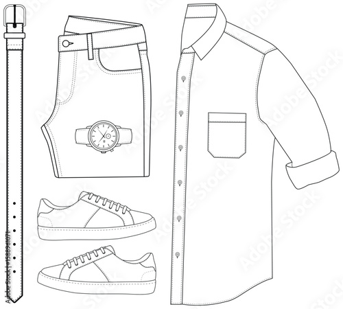 Men's Clothing and Accessories Outline Vector Illustration