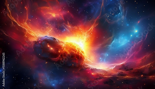 cosmic fireball in nebula space universe cosmos astronomy star nebula galaxy explosion fire flame ai