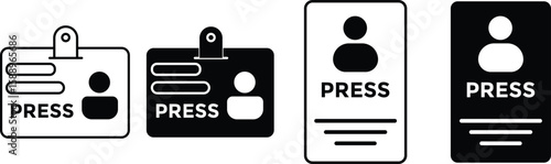 PRESS ID Card icon set. Press name tag icon set. press card glyph icon. Press ID Logo. Membership or client personal identity