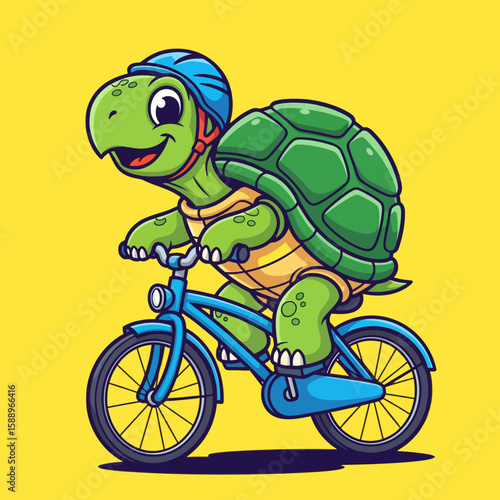 Cartoon Turtle Riding Bicycle Vector, Cute Animal Character Illustration