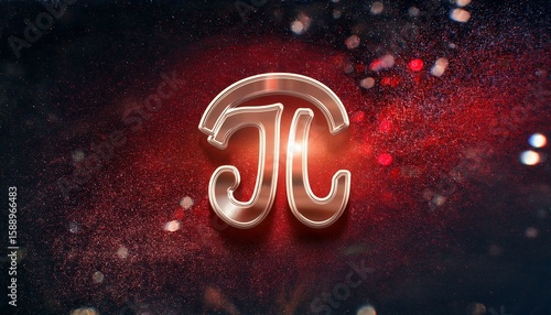 pi symbol shining over dark abstract surface with red particles