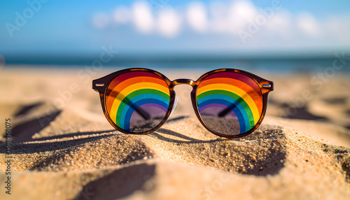 Rainbow Sunglasses on Sandy Beach