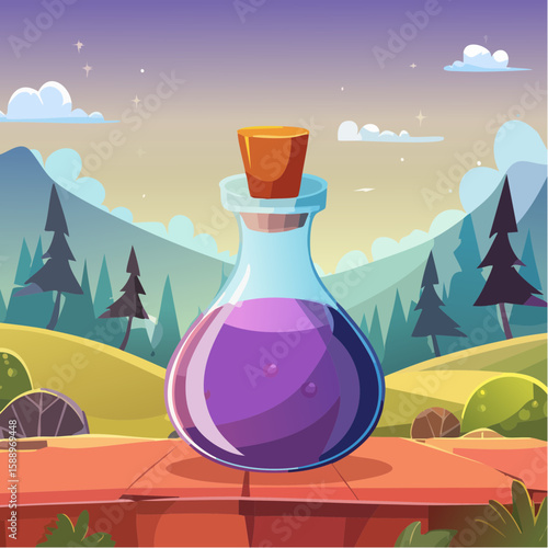 Magic potion bottle or Halloween witch elixir and poison drink