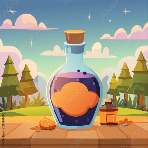 Magic potion bottle or Halloween witch elixir and poison drink