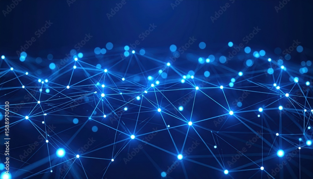 Fototapeta premium Abstract digital network with glowing blue nodes and lines, symbolizing connectivity and technology.