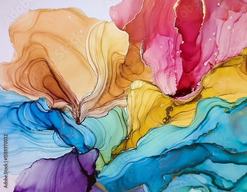 decorative hand painted alcohol ink background with rainbow colours