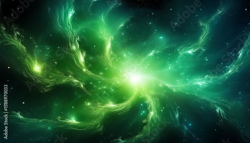 vibrant green nebula with cosmic energy glow in deep space nebula cosmic green energy glow vibrant