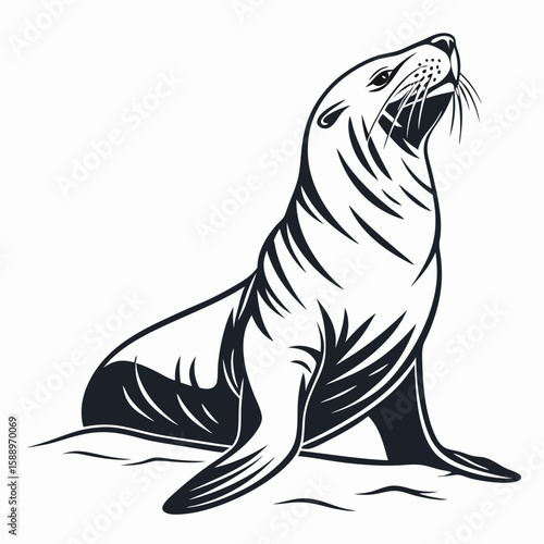 A stylized illustration of a sea lion sitting
