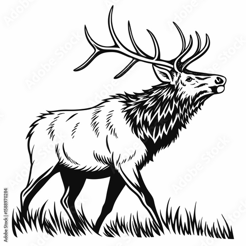 A striking illustration of an elk with large antlers