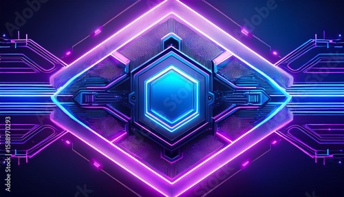 glowing hexagonal futuristic circuit design with blue and purple neon lights futuristic technology concept