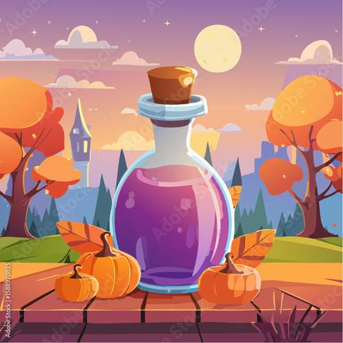Magic potion bottle or Halloween witch elixir and poison drink
