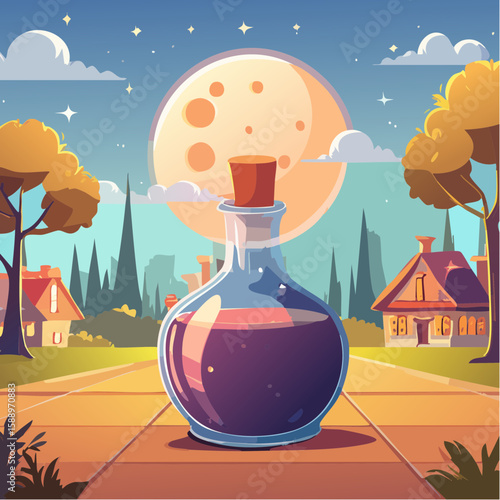 Magic potion bottle or Halloween witch elixir and poison drink