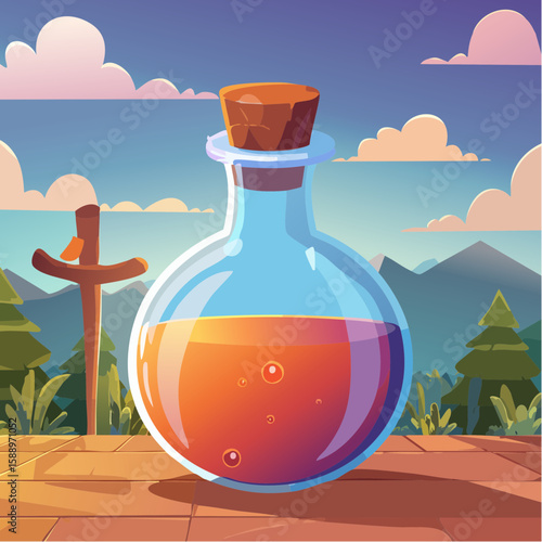 Magic potion bottle or Halloween witch elixir and poison drink