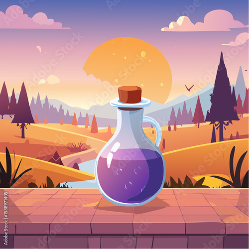 Magic potion bottle or Halloween witch elixir and poison drink