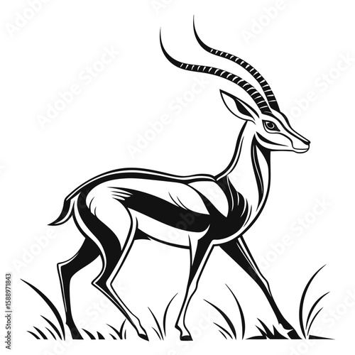 A gazelle walks through the savanna grass