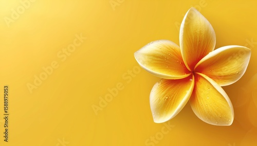 Yellow Plumeria Flower with Waterdrops on Bright Background - Perfect for Tropical Design Projects