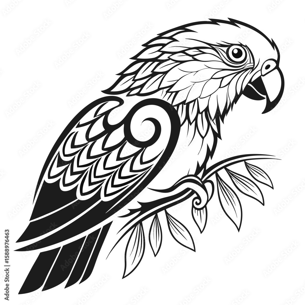 Obraz premium An artistic illustration of a stylized parrot with decorative elements