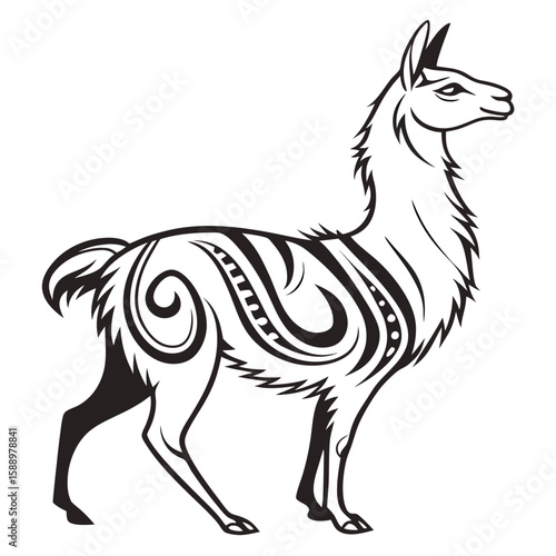 Tribal style llama illustration isolated on white background