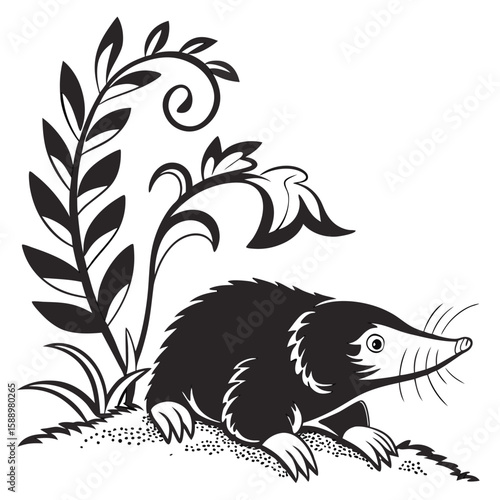 Mole with plants and grass