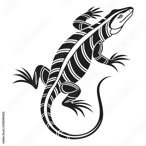 Stylized black and white iguana illustration