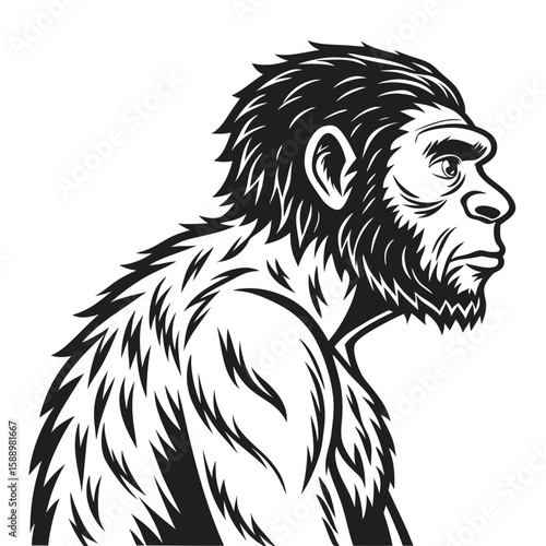 Profile of a prehistoric caveman with shaggy hair