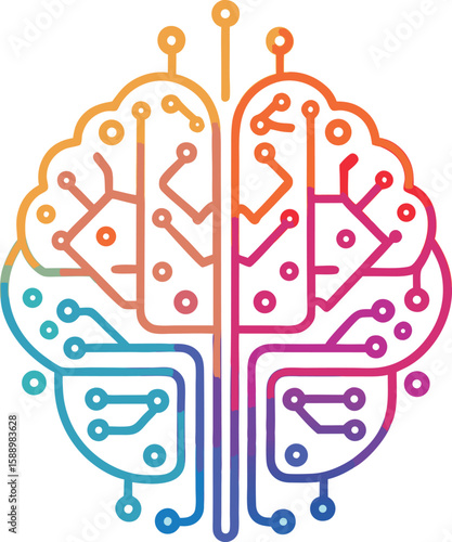  flat vector ai brain circuit pattern drawn with s