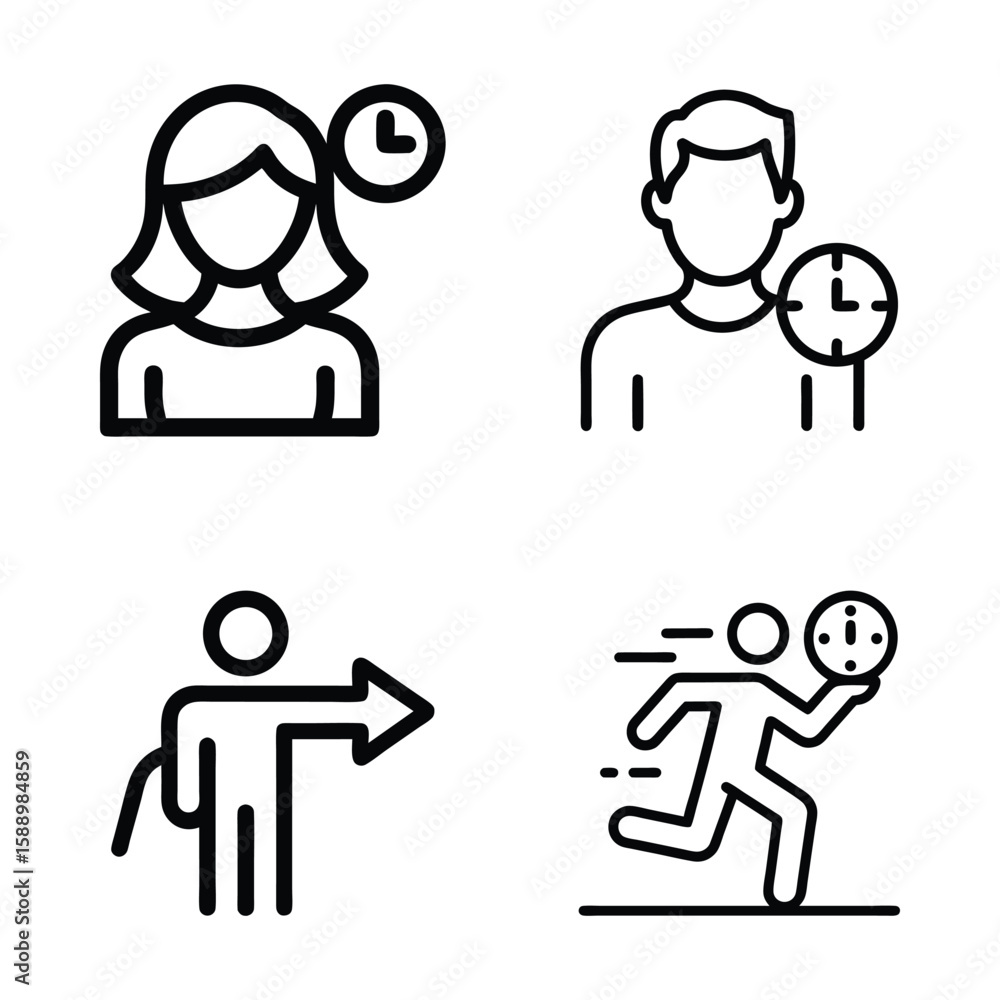 User Time Management & Direction Line Icons Set User Time Management & Direction Line Icons Set