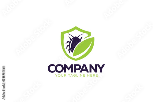 A resilient shield logo encasing a stylized bug (like a ladybug or beetle) and a fresh leaf. Symbolizes protection, natural pest control, organic solutions, and environmental safety.


