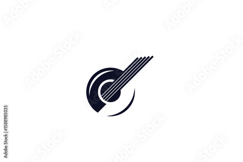 A clean and minimalist guitar logo featuring simple lines and shapes that capture the essence of the instrument without unnecessary details. This sleek design is perfect for music brands, studios, or 