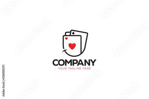 Logo design of two poker cards with rounded bottoms shaped like a smile, symbolizing luck and entertainment.

