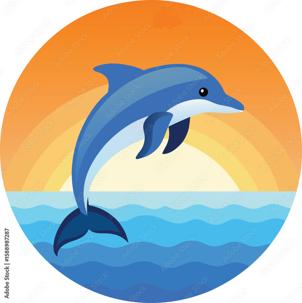 Fototapeta premium flat vector dolphin jumping from ocean under soft