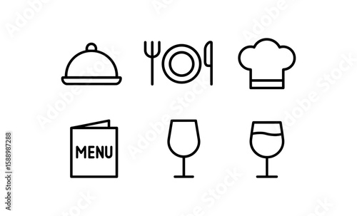 Minimalist outline icons of dining essentials and culinary symbols