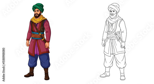 The Third Kalandar Coloring Page with Dynamic Colored and Detailed Outline Design for Kids