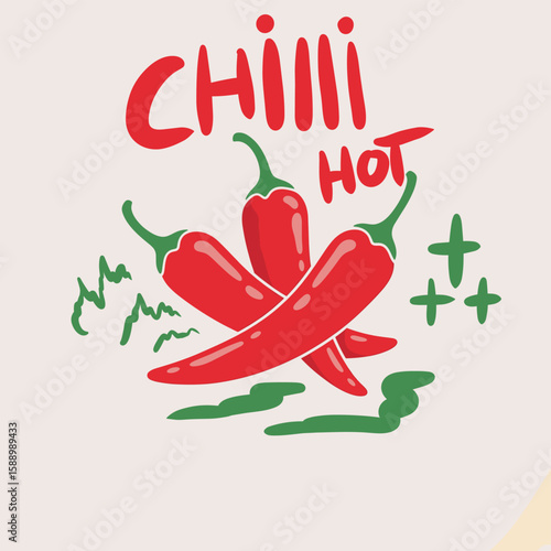 Chillin hot. Hot chili design for t shirt print, poster, sticker, background and other uses. Just chillin with spice. Red spicy chili artwork. Always fresh spicy graphic print design.