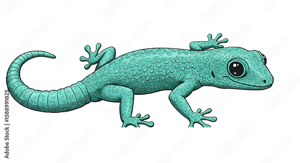 Naklejka premium Cartoon Gecko Illustration on Black Background png, isolated on tranparent background