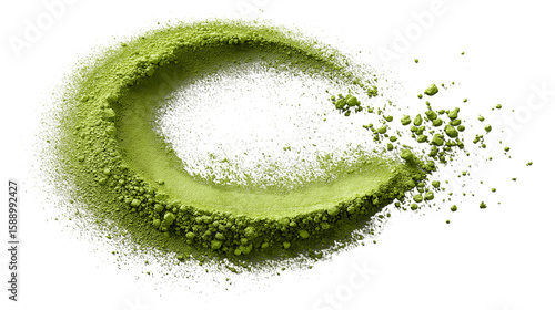Crescent of Matcha Powder on Transparent Backdrop for Food and Beverage Designs