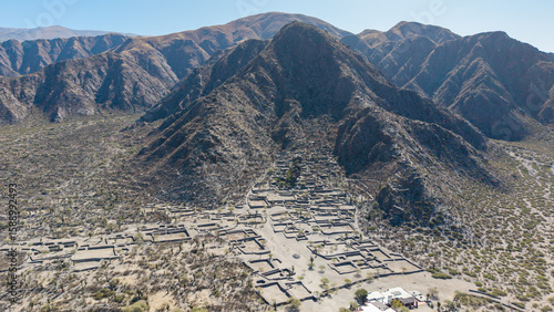 Aerial view of the Ruins of Quilmes is an archaeological site in the Calchaquí Valleys, Tucumán Province, Argentina.