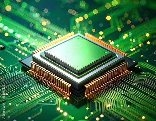Close-up of a computer chip on a circuit board