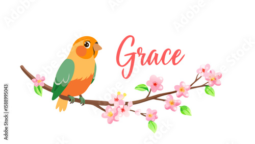 Graceful bird perched on flowering branch vector art illustration for spring nature lovers and design inspiration