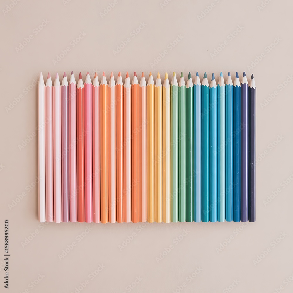 Obraz premium Pastel colored pencils arranged in rainbow gradient