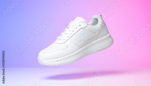 Floating white sneaker on gradient background